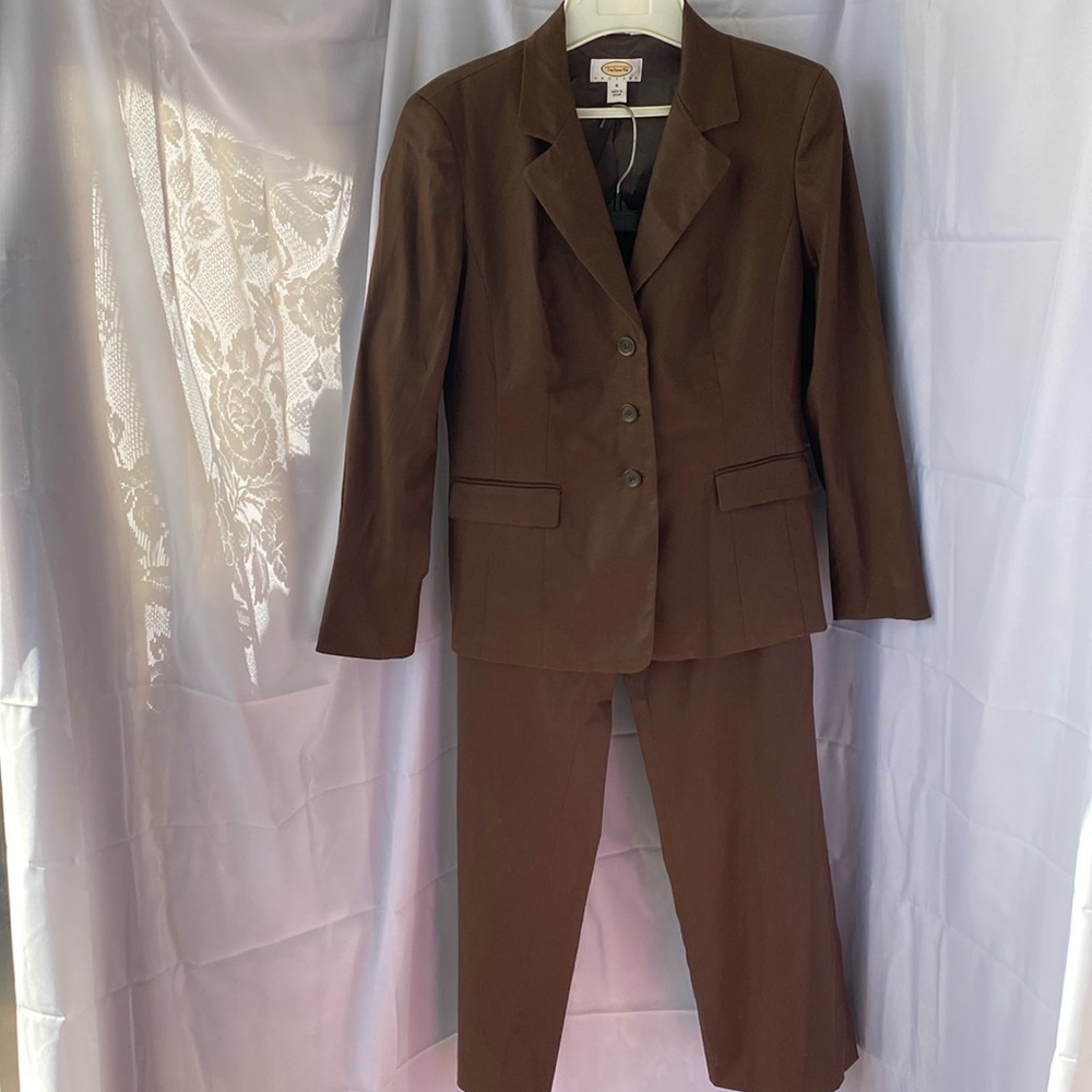 Talbots brown silk pants suit